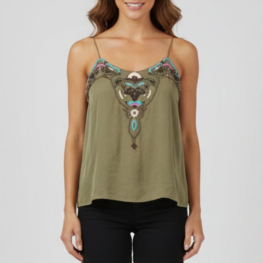 Matthew Williamson Beaded Green Sleeveless Tank Top Size 8 Small b113